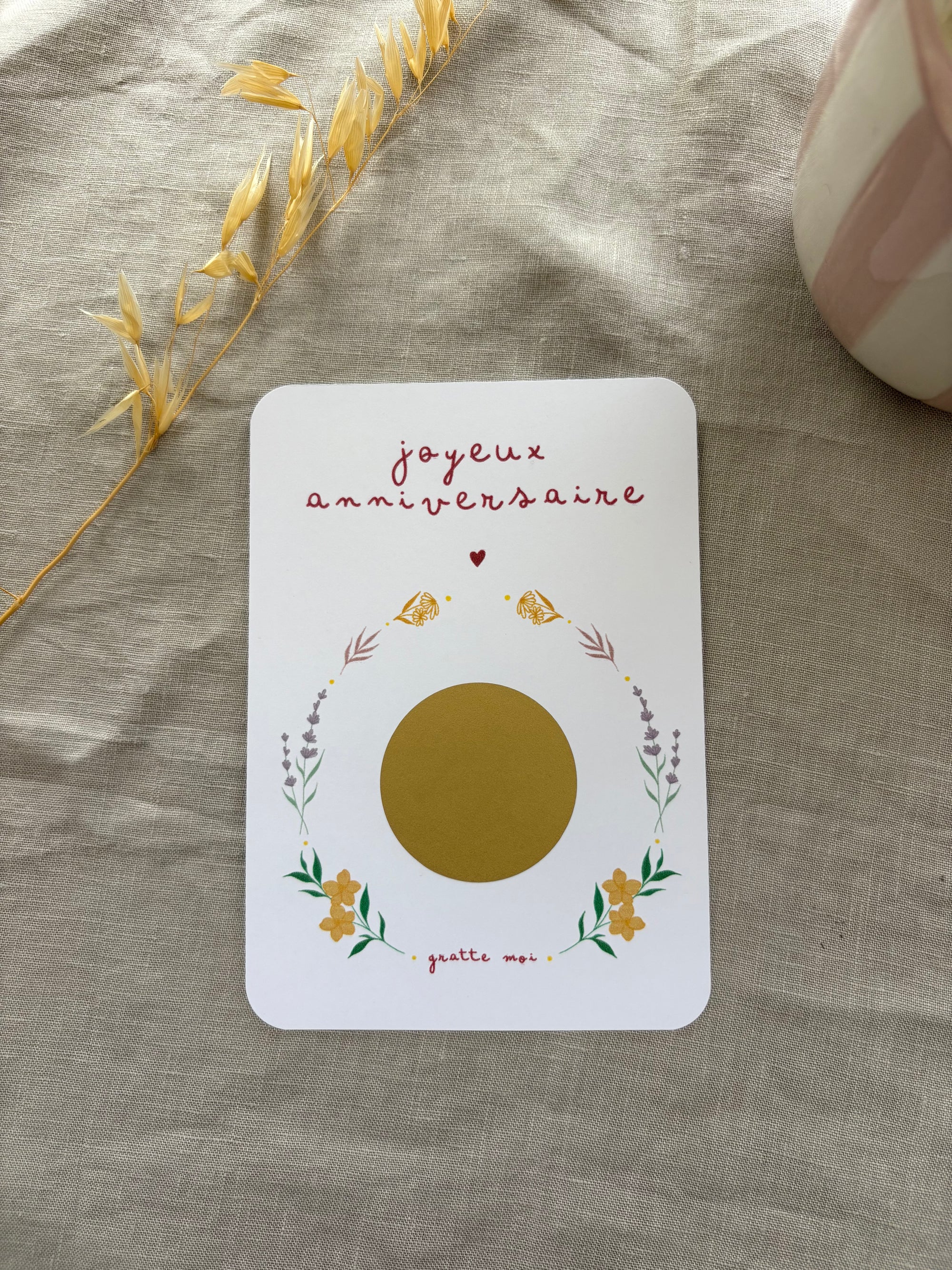 Carte à gratter personnalisable - Joyeux Anniversaire Fleuri