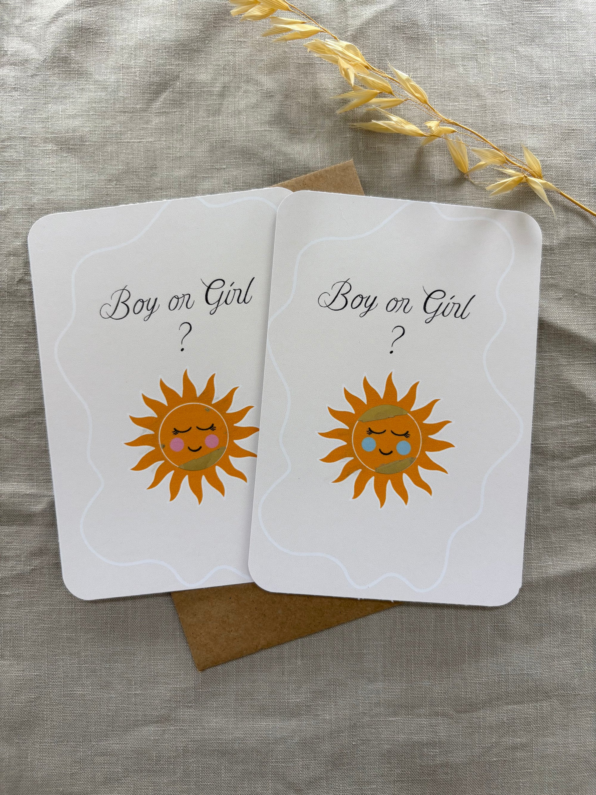 Carte à gratter personnalisable - Gender Reveal Soleil