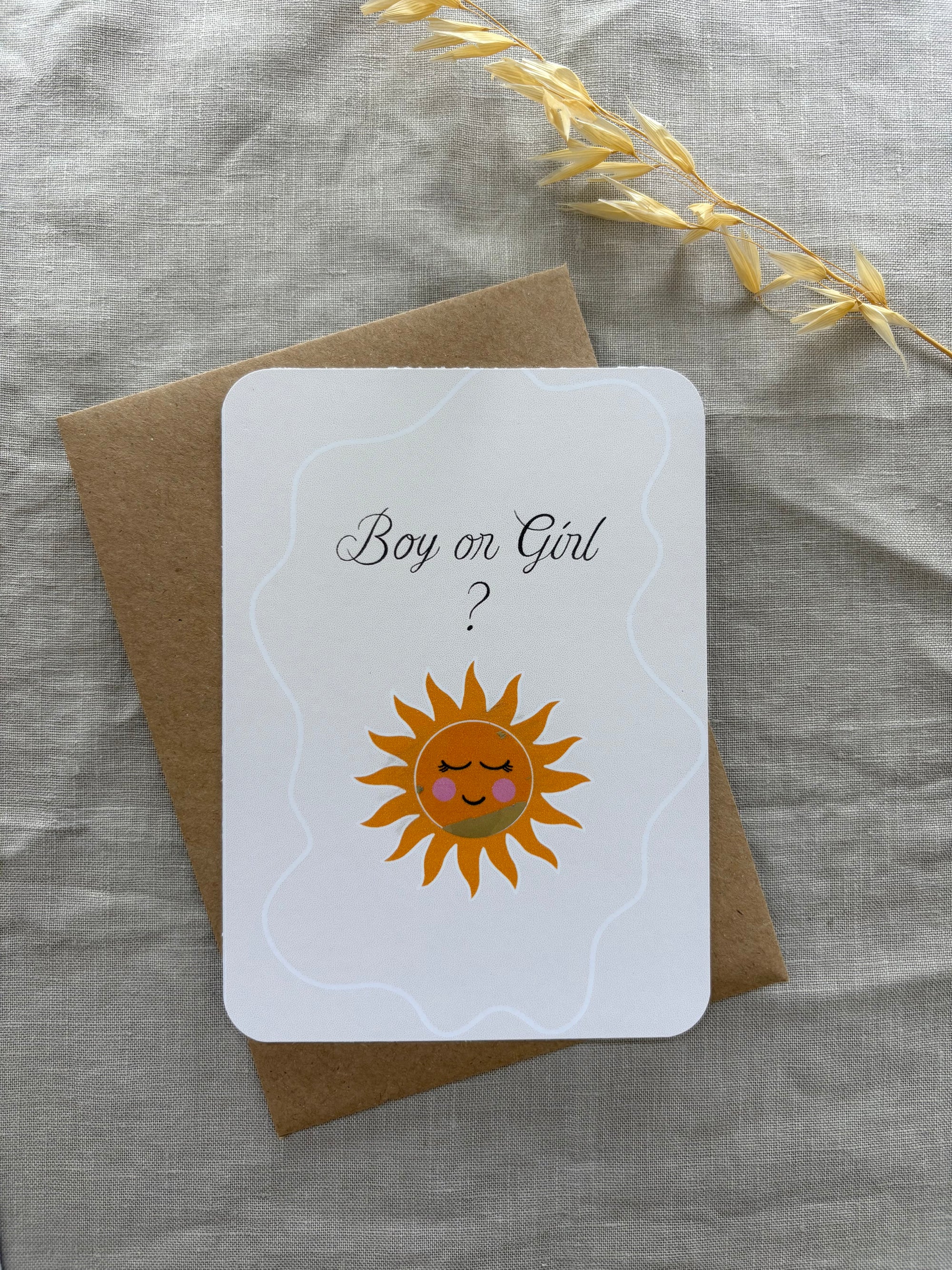 Carte à gratter personnalisable - Gender Reveal Soleil